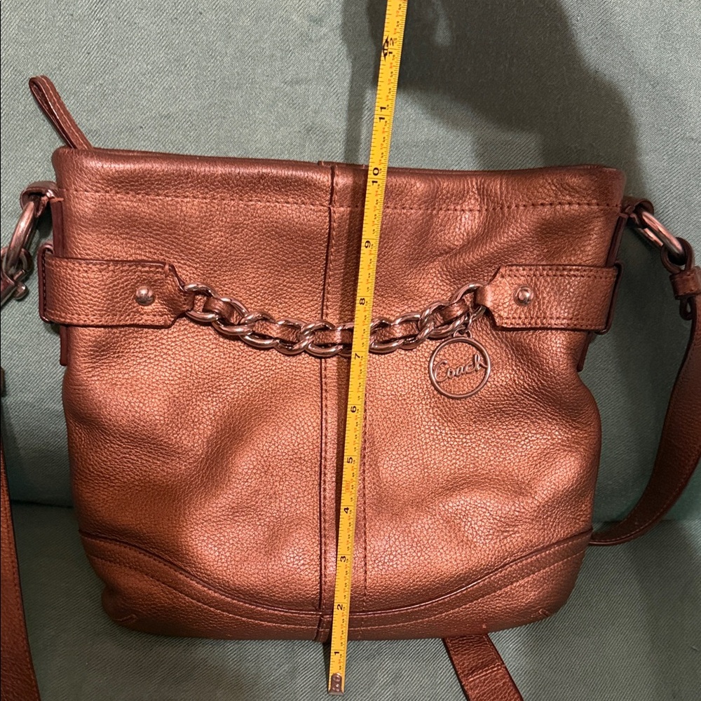 Coach Brown Pebbled Leather Shoulder Bag with Chain Trim - Picture 11 of 11